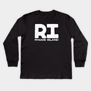 RI Rhode Island Vintage State Typography Kids Long Sleeve T-Shirt